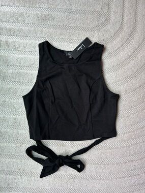 Lulu's Black Cropped Tie-Back Tank